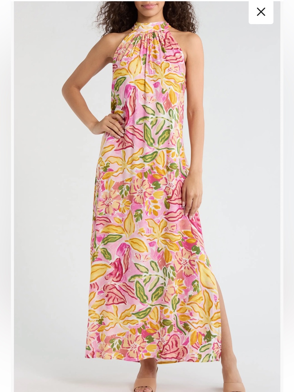 Vince Camuto Floral Challis Maxi Wedding Guest Flowy Dress Halter Tie XS - Picture 4 of 11
